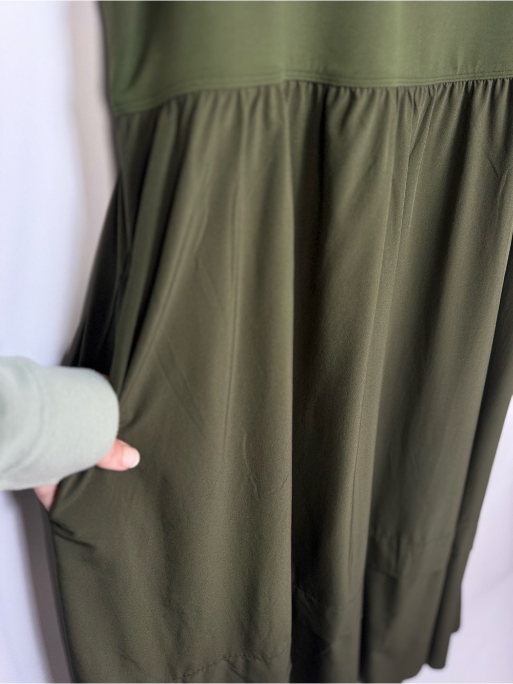 Athleta Elation Hybrid V Neck Olive Green Midi Dress 2X - Picture 4 of 6